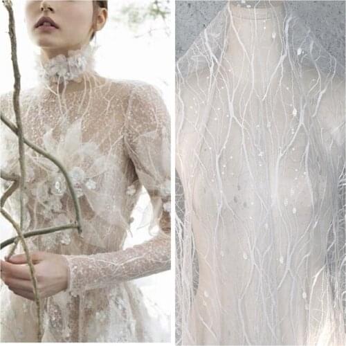 140CM Wide Gorgeous Off White French Chantilly Wedding Bridal Dress Fabric Nigerian Lace fabric lace fabric