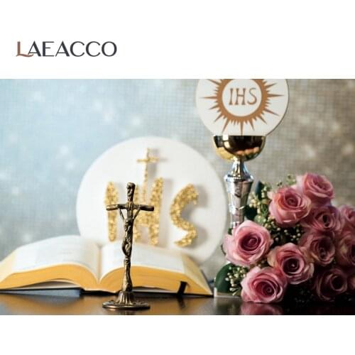 Laeacco First Holy Communion Catholic Theme Party Baby Banner Portrait Photo Background Photography Backdrop Photo Studio