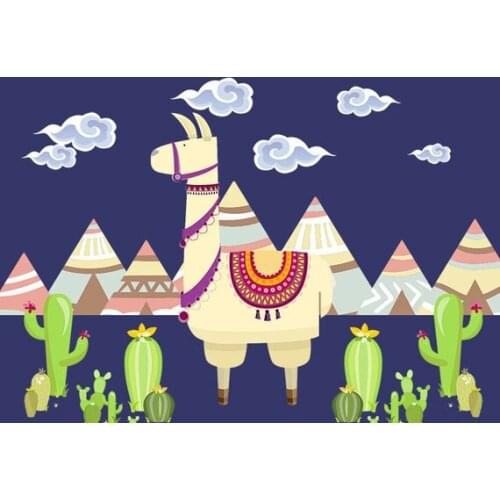 Llama tent Cactus Cloud blue Party backdrops High quality Computer print children kids background