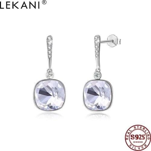 LEKANI S925 Sterling Silver Elegant Earring For Women Diamond Waterdrop Austria Multicolor Crystal Drop Earrings Fine Jewelry
