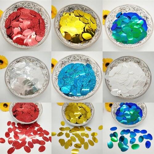LNHOME 50g/Lot 12*20mm 6 Colors Oval Sequins Laser Light Blue/Red Flat Sequins With 1 Hole Needlework Sewing Christmas Sequins