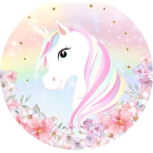 Unicorn Birthday Round Fabric Backdrop Banners Photography Custom Newborn 1 Year Background Stand Party Decor