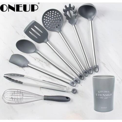 ONEUP Silicone Kitchenware Set Heat Resistant Cookware Spatula Shovel Soup Spoon with Wooden Handle Non-stick Kitchen Accessorie