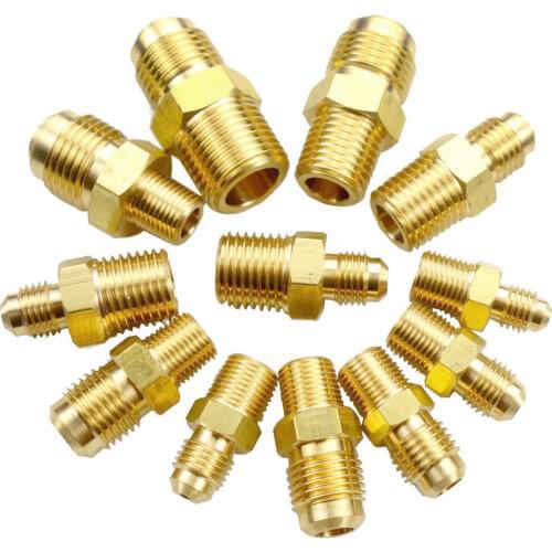 1/8" 1/4" 3/8" NPT Male x Flare Fit 1/8" 3/16" 1/4" 5/16" 3/8" OD Tube Brass SAE 45 Degree Pipe Fitting Air Condition