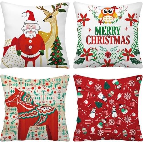Merry Christmas Pillow Cover New Year Trojan Cartoon Snowflake Elk Luxury Square Pillow Sham Kids Personalized Pillowcase