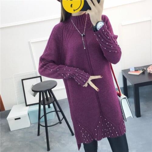 Autumn Winter Womens Casual Sweater Tops Half Turtleneck Loose Rivet Beads Casual Ladies Knit Sweater Female Jumper Plus size