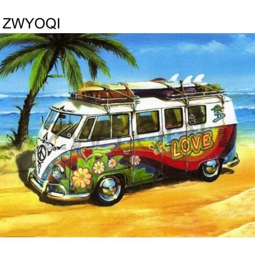 Full Square Diamond painting coconut tree love bus 5DDIY Diamond embroidery Cross stitch bus Full Round Diamond mosaic Love bus