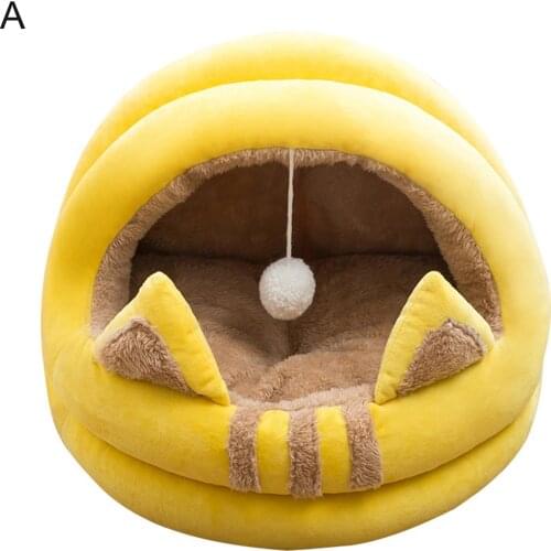 Semi-closed Warm Plush Cat Kennel Nest Pet Litter Dog Bed Sofa House Cushion