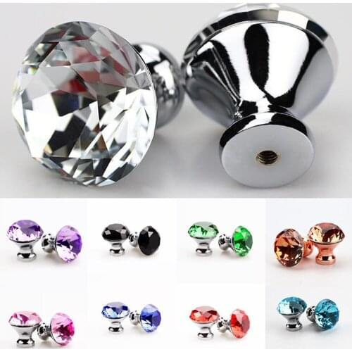 30MM- Crystal Diamond Handle New 1Pc Drawer Single Hole Zinc Alloy Furniture Handle Knob For Clothes Cabinet Door Hardware Handl