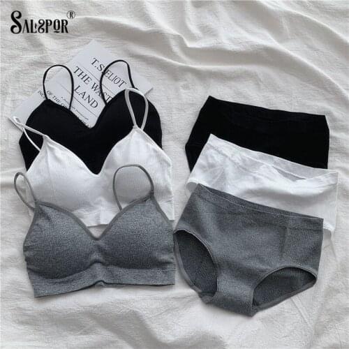 SALSPOR Seamless Sports Underwear Set Women Wireless Padded Bra Set One Piece Tube Top Bralette Soft Breathable Lingerie