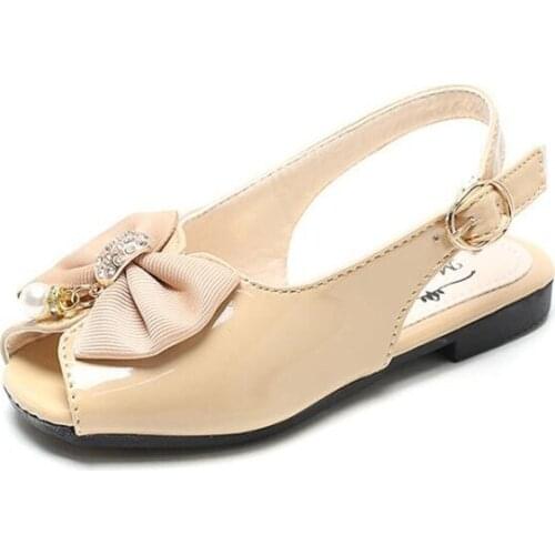 Girls Sandals 2021 Summer New Little Girl Bow Princess Shoes Children Fashion Rhinestone Fish Mouth Baby Shoes