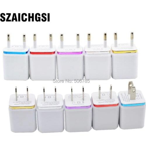 SZAICHGSI wholesale 1000pcs 2.1A+1A US EU Plug AC Power Adapter Home Trave metal Wall 2 port dual USB Charger for iPhone 7 6 5