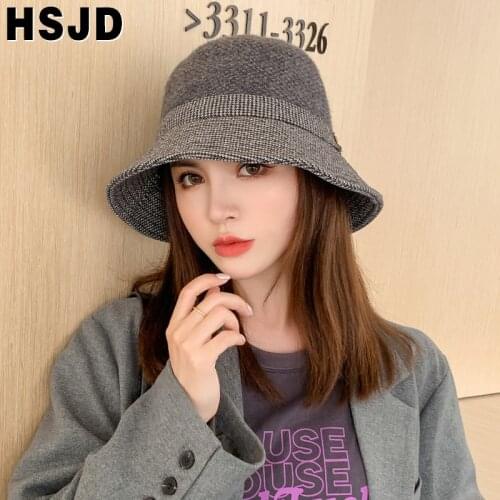 Women Dome Knitted Bucket Hat Thickened Warm Autumn Winter Hats For Women Korean Wool Hats Lady Panama Outdoor Fisherman Hats