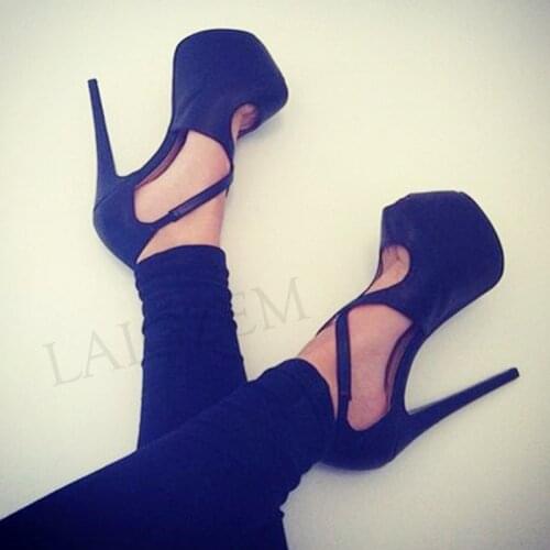 BERZIMER Platform Women Heels Sandals Peep Toe Cross Straps Stiletto Pumps Shoes Zapatos Mujer Shoes Woman Large Size 50 51 52