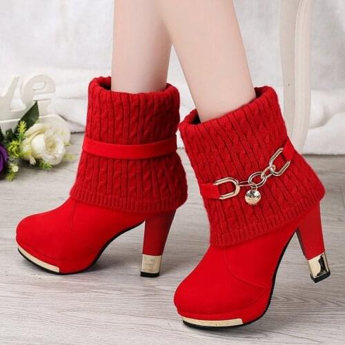 2020 Winter New Thick With Shoes Womens Boots High-Heeled Female Boots Frosted Wool In The Boots Women Womens Shoes