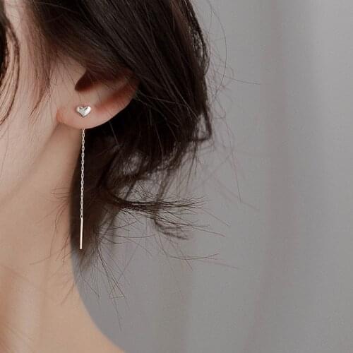 Korean Dangle Earring Geometric block Heart Long Tassel Bar Drop Earrings For Women Minimalism Ear Line Kpop Jewelry Gift