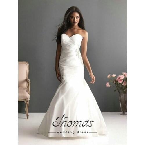 Enda quente elegante beading querida chiffon e cetim vestidos de noiva branco/vestido de noiva marfim personalizad wedding dress