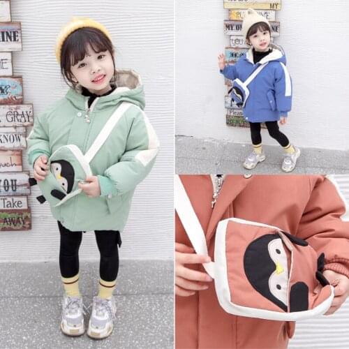 Baby girls' winter jacket Thicken warm parka 2-7 year Penguin backpack cotton coat baby girl winter jacket girls winter clothes