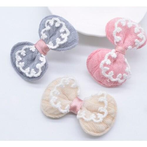 10Pcs 50*30mm Double Lace Mesh Padded Cloth Bowknot Applique for DIY Headwear Clothes Hat Patch Leggings Leg Socks Sewing Decor