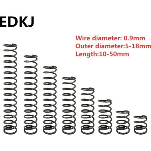 10pcs Compression spring small spring 0.9mm series 5--18mm length 10 15 20 25 30 35 40 45 50mm 65 manganese compression spring