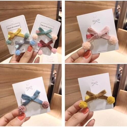 10pcs/lot New Fashion Cute Bow Hairpins Solid Pom Pom Bowknot Barrettes Snap Clips Princess Headwear Hair Accessories