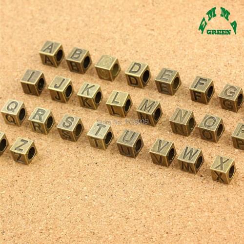 Letters Charm 10 pieces 7x7mm 7mm Metal Letter Alphabet Beads with big hole initial d f.r.i.e.n.d.s w.i.t.c.h Retro Bronze A