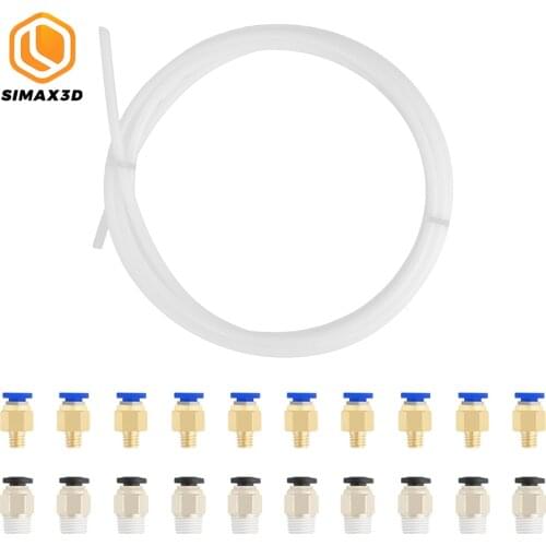 10pcs PC4-M6 Push Fitting + PC4-M10 Straight Pneumatic Quick Fitting Connector with Teflonto PTFE Tube (1M) for 3D Printer Parts