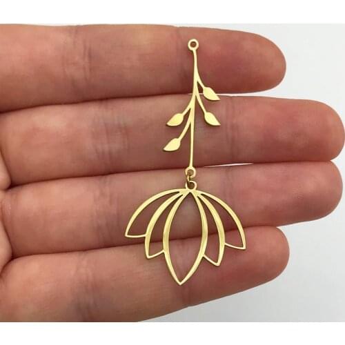 2pcs Raw Brass Flower Lotus Earring Charm Pendant, Two-Piece Geometric Lotus Charm, Earring Findings Jewelry Supplies