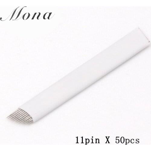 500pcs Microblading Permanent Makeup Lamina Agulhas Tebori Blades 11Flat Pins Manual Eyebrow Tattoo Curved Blade For Manual Pen