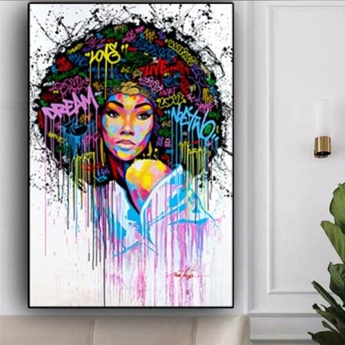 Abstract Poster African Women Wall Art Picture Oil Painting on Canvas Graffiti Street for Living Room Bedroom Cuadros