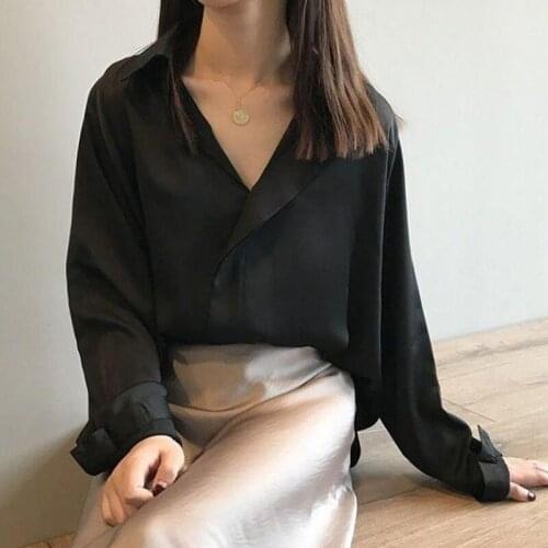 Long-sleeved Satin Shirt Spring And Autumn New Loose Drape Retro Hong Kong Flavor Harajuku Vintage Shirt Top Cardigan Dropshippi