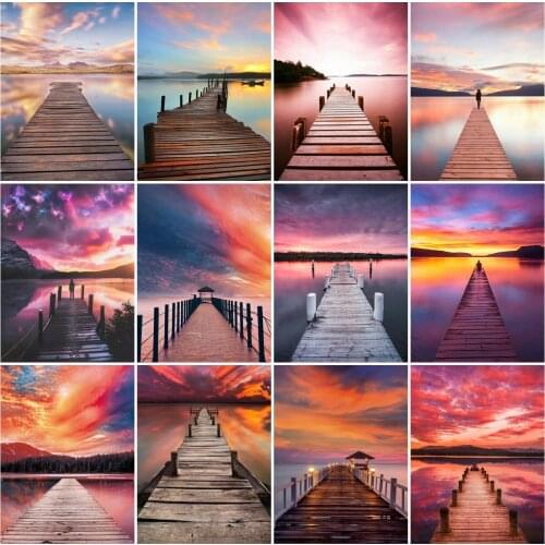 AZQSD 5D Diamond Painting Sunset Bridge Mosaic Needlework Gift Diamond Embroidery Landscape Cross Stitch Decoration For Home