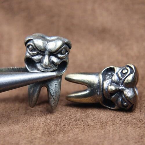 Lucky Tooth Wisdom Cheek Teeth Retro Brass EDC Paracord Beads Umbrella Cord Lanyard Pendant Knife Beads DIY Bracelet Accessories