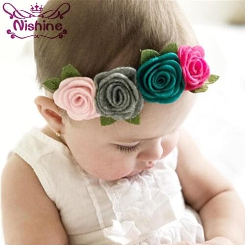 Nishine New Girls Headbands Felt Flower Crown Headband Rose Leaves Headband Elastic Flower Headband for Kids Photography Props