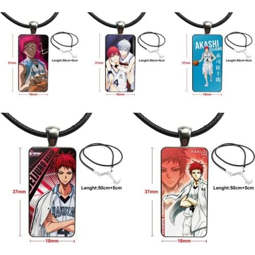 For Women Girl Gift Glass Pendant Necklace Handmade Half Pendant Rectangle Necklace Japan Anime Kuroko No Basket Akashi Seirin