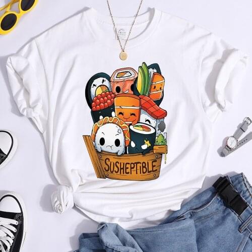 T Shirts Japanese Cartoon Food Printing WomenS Clothing Fashion Oversized Woman Tshirts Casual High Quality T Shirts For Women