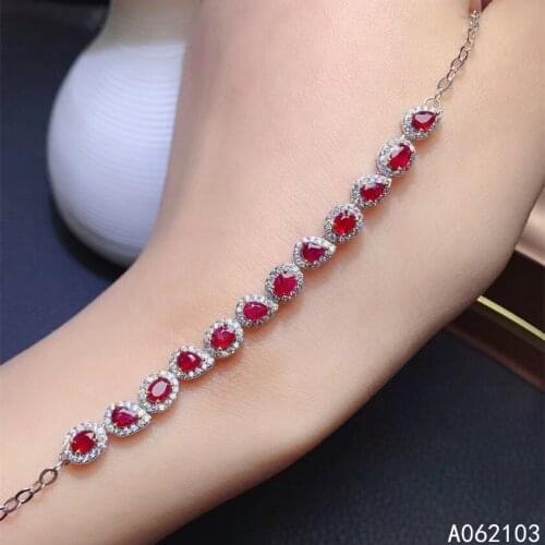 KJJEAXCMY fine jewelry 925 sterling silver inlaid natural ruby Womens exquisite luxury water drop oval gem hand bracelet suppor