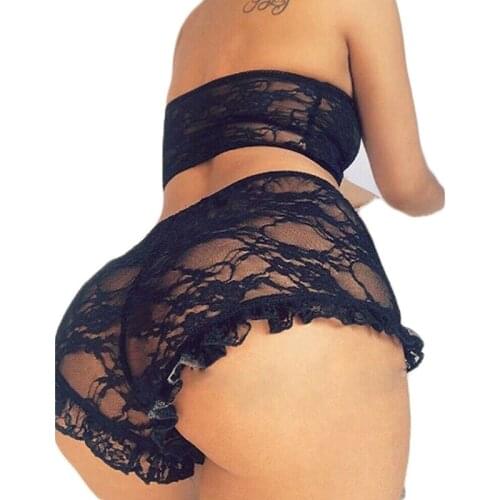 Full Lace Floral Bra Underwear Set Perspective Female Plus Size Sexy Lingerie Feminina High Rise Ruffled Ropa Interior RS80869