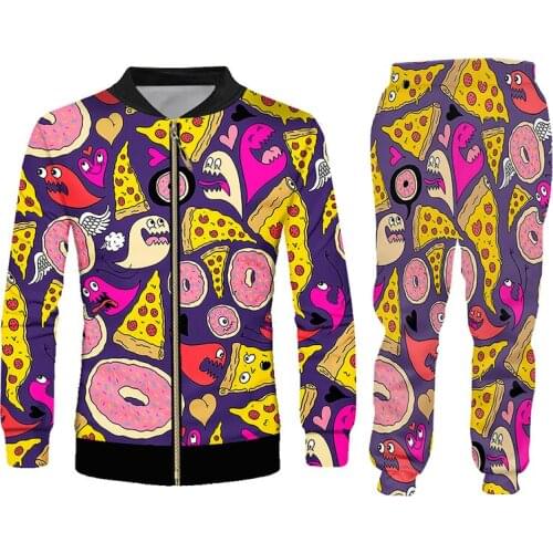 OGKB Mens 2 Pieces Sets Dessert 3D Sandwich Donut Printed Jacket And Jogging Pants Suits For Women Fall Funny Hip Hop Tracksuit