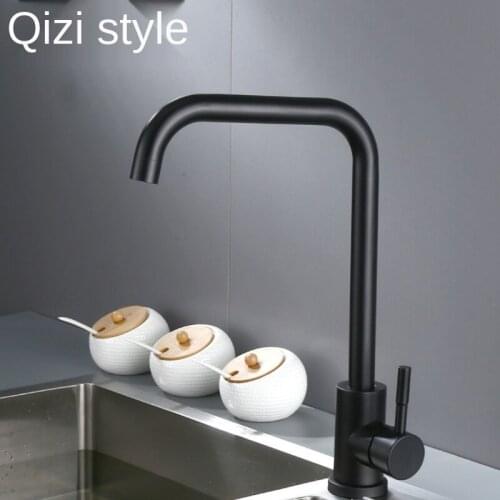 304 Stainless Steel Matte Black Kitchen Sink Hot and Cold Water Faucet Flat Tee Large Bay Rotating Kitchen Faucet