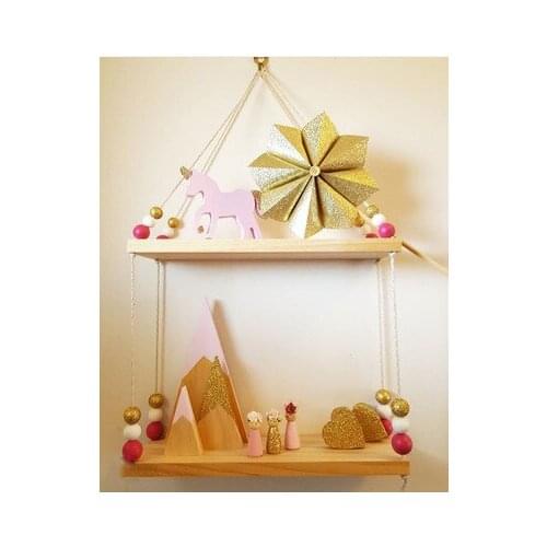 Cute Decoration Nordic Kids Room Wooden Shelf With Board Pearl Clothes Creative Hanger Wood Beads Shelves For Room Gifts