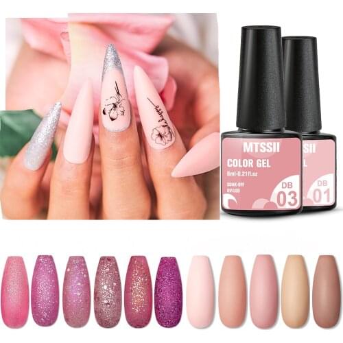 Mtssii 6ml Rose Gold Nude Gel Nail Polish Glitter Sequins UV Gel Varnish Soak Off UV Led Gel varnish Semi Permanent Set