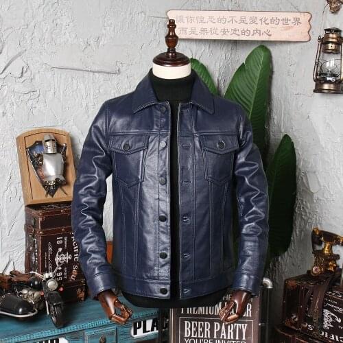 50 pieces of top tire cowhide business casual leather clothes mens Lapel motorcycle leather jacket