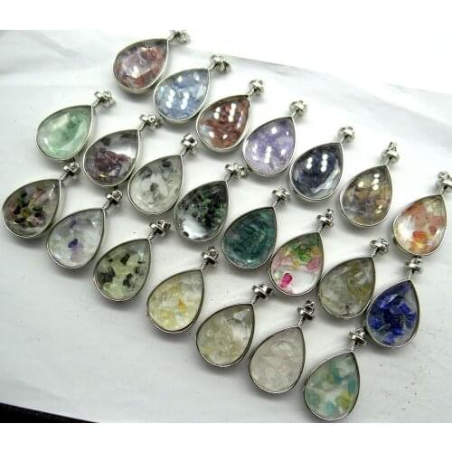 Natural stone tiger eye Quartz crystal Turquoises irregular gravel stone &glass pendant for diy Jewelry making necklace10Pcs