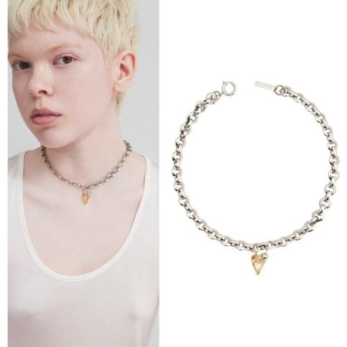 New silver metal chain Heart Pendant simple short necklace female Choker clavicle chain