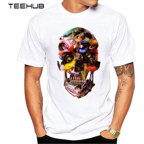 New Arrivals 2019 TEEHUB Cool Design Mens Fashion Hot Rod Skull Printed T-Shirt Short Sleeve O-neck Tops Hipster Tee