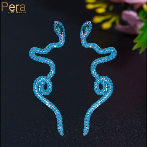 Pera Aesthetic Turkish Light Blue Cubic Zirconia Black Gold Long Tassel Twisted Snake Drop Earrings Charm Gift Punk Jewelry E782