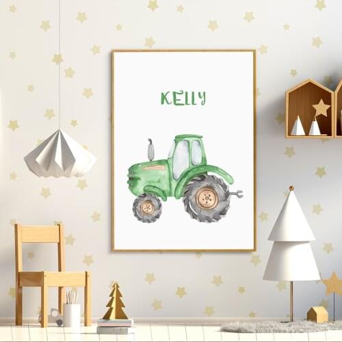 Personalized Name Tractor Boys Canvas Painting Posters and Prints Gift Wall Art Pictures for Baby Room Home Decorations