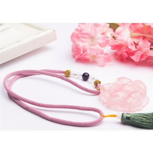 Genuine Natural Pink Quartz Sculpture Flower Shape Women Fashion Pendant Diameter 52mm