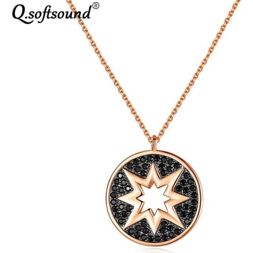 Simple Round Black Crystal Starlight Pendant Necklace Women Rose Gold Color Chain Fashion Jewelry Accesorios Mujer QN60302